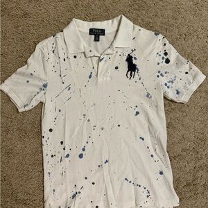 Polo by Ralph Lauren Big Pony White and Blue Splatter Polo Shirt Youth Medium